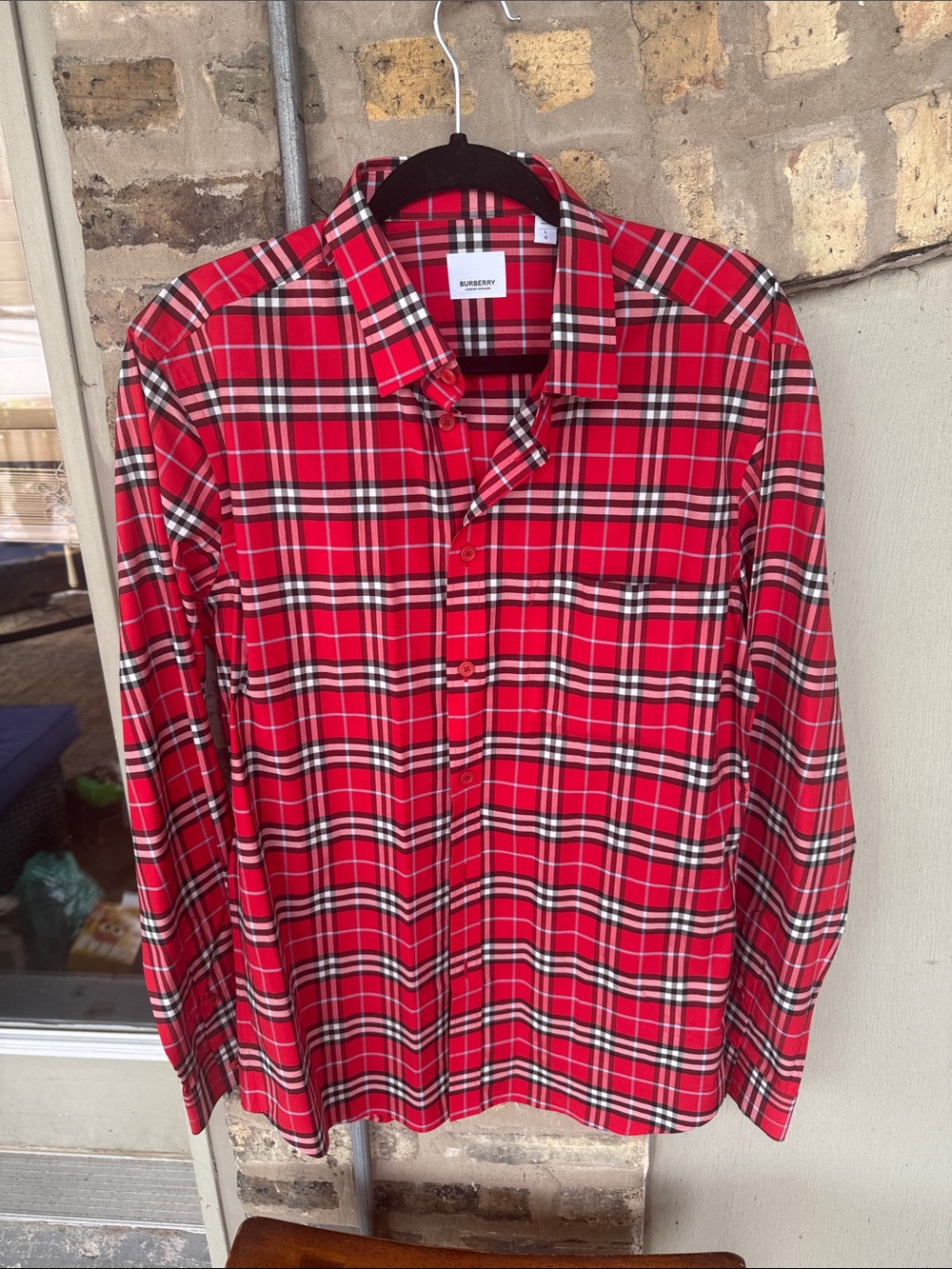 Burberry Red Black White Plaid Button-Down Shirt